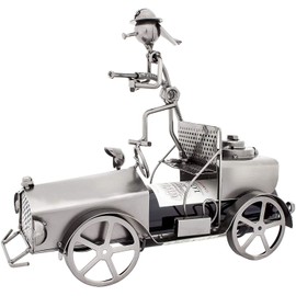 BRUBAKER Wine Bottle Holder - Firefighter on Fire Engine - Table Top Metal Sculpture - Greeting Card