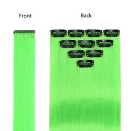 BUYOGET Coloured Hair Extensions Clip in 10 pcs Straight Synthetic Hairpieces Highlights 21 Inch Light Green Clip on Hair Extension for Women Girls Christmas Party