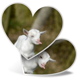 2 x Heart Stickers 7.5 cm - Cute White Baby Goat Farm Farmer Fun 8650