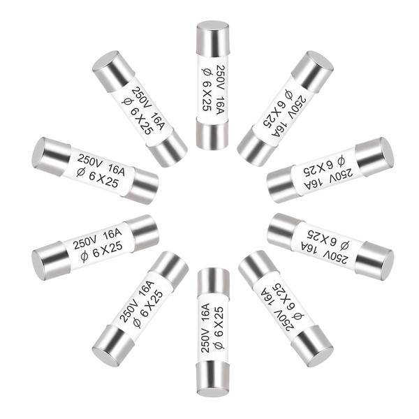 sourcing map Ceramic Cartridge Fuses 16A 250V 6x25mm Ceramic Fuses