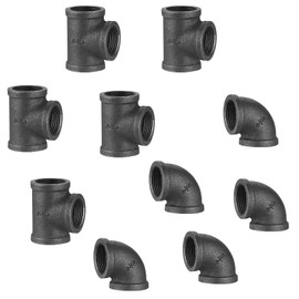 Home TZH 3/4" Thereaded Tee & Elbow, 10 Pack Industrial Cast Malleable Iron Pipe Elbow/Tee for Steampunk Vintage DIY Pipe Decor Project/Furniture/Shelving Decoration (10, 3/4 Inch)