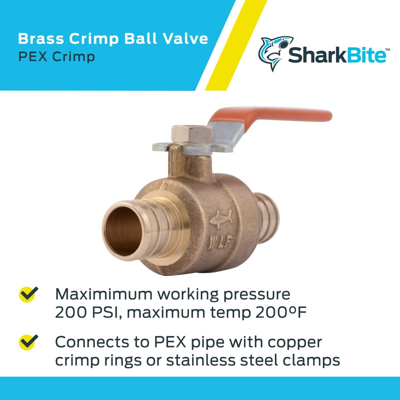 SharkBite 3/4 Inch Crimp Ball Valve, Brass Plumbing Fitting, PEX