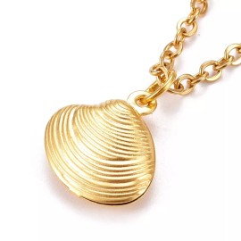 Unbranded Shell Pendant Necklace Stainless Steel Pendants Spring Ring Gold 16" Z524