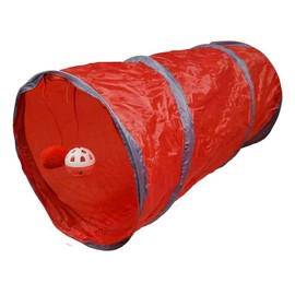 Red Cat Play Tunnel with Interactive Plush Ball and Bell Pet Toy Collapsible