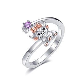 MONGAS Highland Cow Ring 925 Sterling Silver Scottish Highland Cow Adjustable Ring Animal Jewelry Gifts for Women