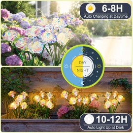 [24 Bigger Roses] Solar Garden Lights Outdoor, Birthday Gifts for Mom Women Preserved Flowers Solar Light, IP65 Waterproof Garden Decoration for Outside Yard Patio Lawn Path Cemetery Grave-Auto ON/Off