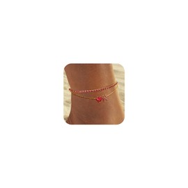 Ankle Bracelets for Women Gold Initial Anklet For Women Waterproof Dainty Adjustable Tennis Anklet for Summer Beach Jewelry (K-cz-red)
