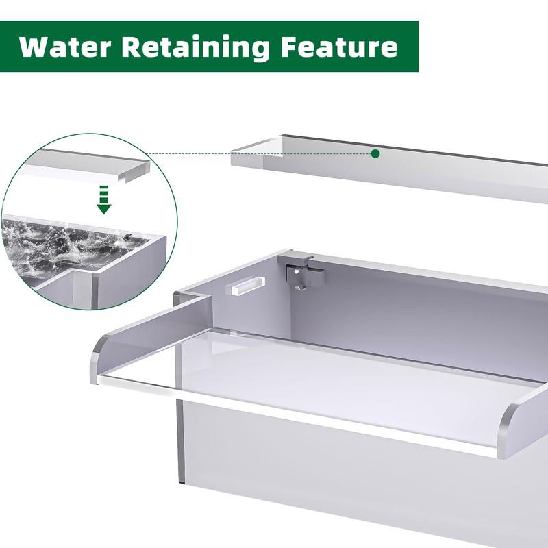 Pool Fountain, LONGRUNNEW Transparent Acrylic Pool Waterfall Spillway, 11.8 Inches