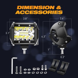 KINGOPT LED Light Bar 4PCS 4Inch 60W LED Spot Flood Light Pods, High Brightness LED Beam with Wiring Harness Kit Fog Lamps Driving Boats Work Lights for Truck Car Golf SUV Motor Jeep Garden Harvester