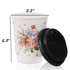 Lyellfe 80 Pack Disposable Coffee Cups with 100 Lids, 12 Oz To Go Coffee Cups, Durable Insulated Hot Drink Paper Cups for Office, Wedding Reception, Iced Coffee, Floral Theme