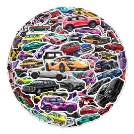 108PCS Super Car Stickers, Waterproof Racing Sports Car Vinyl Decals, Cool Vehicle Sticker Pack for Kids, Teens, Adults, Laptop, Skateboard, Helmet, Phone, Water Bottle, Party