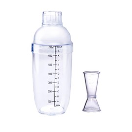 Plastic Bar Cocktail Shaker with Measuring Jigger Set,Hand Drink Mixer Boba Tea Shaker Cup with Scales,Bar Tool Transparent Protein(700ML)
