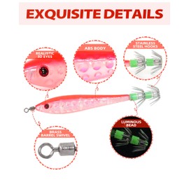 BLUEWING Squid Jig with Double-Layered Stainless Steel Hooks Squid Fishing Lure Baits for Freshwater and Saltwater Fishing Jigs Red/Red