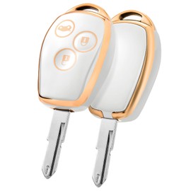 PANPHEN Car Key Case Suitable For Renault, 3 Buttons Key Cover For Renault Clio Master Traffic Modus Logan Twingo Kangoo Vivaro,Golden Edge White