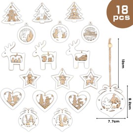Wooden Christmas Decoration Pendants, Pack of 18, Christmas Wooden Pendants, Christmas Tree Decorations Made of Wood, Christmas Tree Decoration Wood, Pendant Ornaments for Christmas Gifts DIY