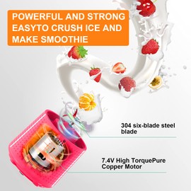Batidora personal, batidora portátil de jugo para batidos y batidos, recargable con USB-C, inalámbrico (rosa)