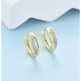 Gold Hoop Earrings for Women Grils, 925 Sterling Silver Small Huggie Hinged Hypoallergenic Cubic Zirconia Sleeper Helix Tragus Cartilage Earrings Jewelry Gifts for Birthday Wedding Multiple Piercing