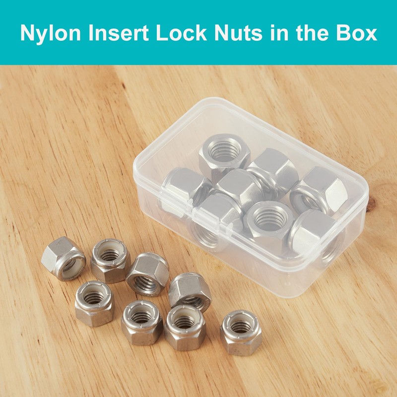 GuoYomm 50PCS 1/4"-20 Nylon Insert Lock Nuts, Stainless Steel 304