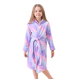 Piefry Soft Bathrobe with Hood for Girls Fleece Dressing Gown Sleepwear Children, purple