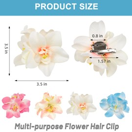 Glimmer Style 4 x Hawaiian Flower Hair Clips For Women, 8.9 cm, Artificial Tropical Hair Clip, Hibiscus Claw Clip, Beach Holiday, Party, Boho Hair Accessories for Women and Girls, 5 Double Orchid