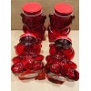 Greenbrier Valentines Day 2 Glass Bear Shaped Jars w/Lids Red