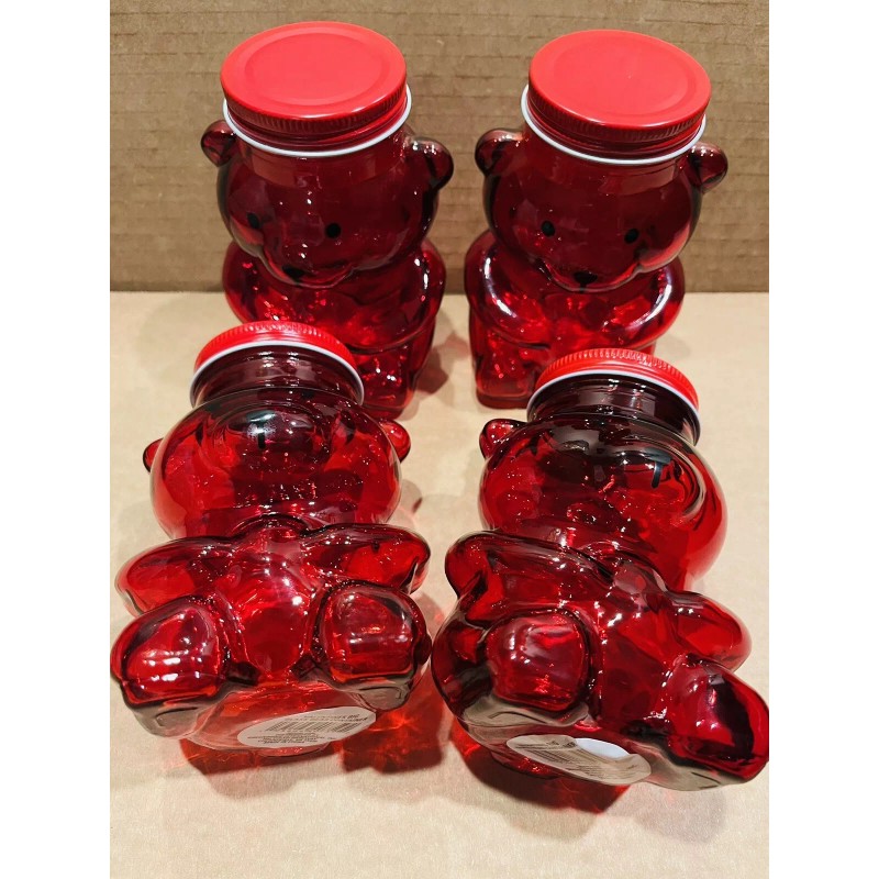 Greenbrier Valentines Day 2 Glass Bear Shaped Jars w/Lids Red