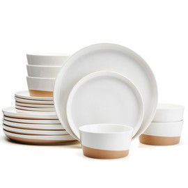 Sweese 18 Pieces Porcelain Dinnerware Set, Modern Dish Set for 6, Hand Painted Kitchen Plates and Bowls Sets, Scratch Resistant Dishware Sets, Dishwasher & Microwave & Oven Safe Dinner Set, Brown