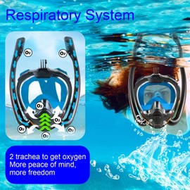 Full Face Mask, Snorkel Mask, Adult 180 Degree Vision, Snorkel Mask with Camera Position, Diving Mask, Anti-Fog & Panoramic Full Face Design, for Adults, Blue, L