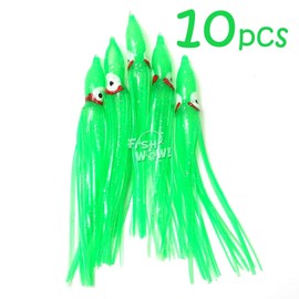Fish WOW! 10pcs 4-3/4 inch Squid Skirts Hoochies 12cm Octopus Fishing Soft Lure (Green)