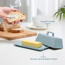 Kook Ceramic Butter Dish with Lid, Kitchen Countertop Butter Keeper, Serving Tray with Cover, Storage Container, Holds 1 Stick, Microwave and Dishwasher Safe, Casper Blue