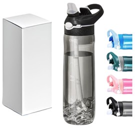 TCKJ 25oz Water Bottle with Straw, Clip, Handle & Marker, Tritan BPA-Free Sport Water Bottle for Men, Travel Clear Water Bottle for Outdoor & School (Black)