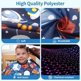Kids Barber Cape with Neck Duster Brush, Professional Salon Hair Cutting Cape with Adjustable Snap Closure(Cartoon Space)