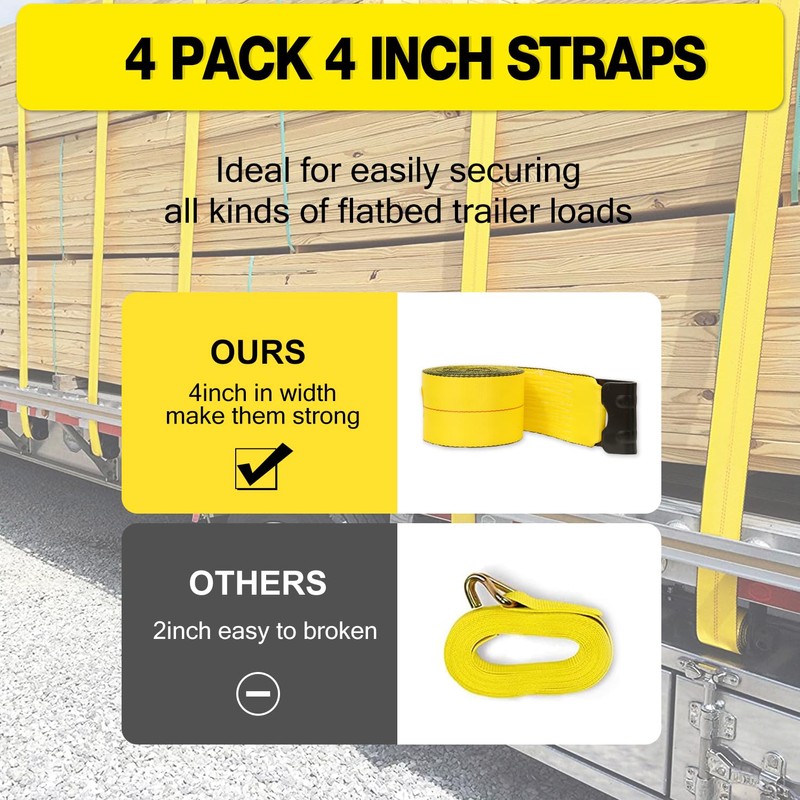 Autofonder Truck Straps Flat Hook 4" x 30' 4-Pack 16,200