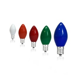 CHYSUPER C7 Replacement Bulbs, Multicolor Ceramic Christmas Lights Replacement Bulbs, 5W Incandescent Bulbs for Outdoor String Lights Xmas Tree Wedding Patio Decor, E12 Candelabra Base - 25 Pack