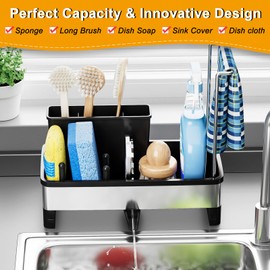 junyuan Dish Rag Rack,Kitchen Utensil Organizer with Brush Holder,Kitchen Sink Caddy with Towel Rack,Sponge Racks,Cutlery and Chopsticks Holder,Dishcloth Holders