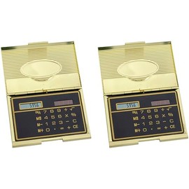 Stephanie Imports Set of 2 Slim Metal Business Card Holder Cases With Built-in Solar Calculator (Gold)