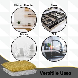Kitchen Sponge Scrubber, Heavy Duty, Hand Friendly Scouring Sponge for Sink, Pot, Dish Washing Scrubber Non-Scratch Sponge (Gold-Silver)