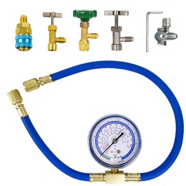 BACOENG R134a Refrigerant Recharge Kit, AC AUTO R134a/R-12/R-22 Freon Refrigerant Hose Can Tap with Gauge, BPV31 Bullet Piercing Valve, R134a Quick Coupler