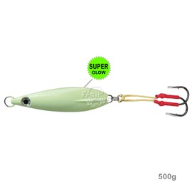 Fish WOW! 500g Super Glow Fishing Flat Fall Vertical Trolling Jig with Two Assist Hooks