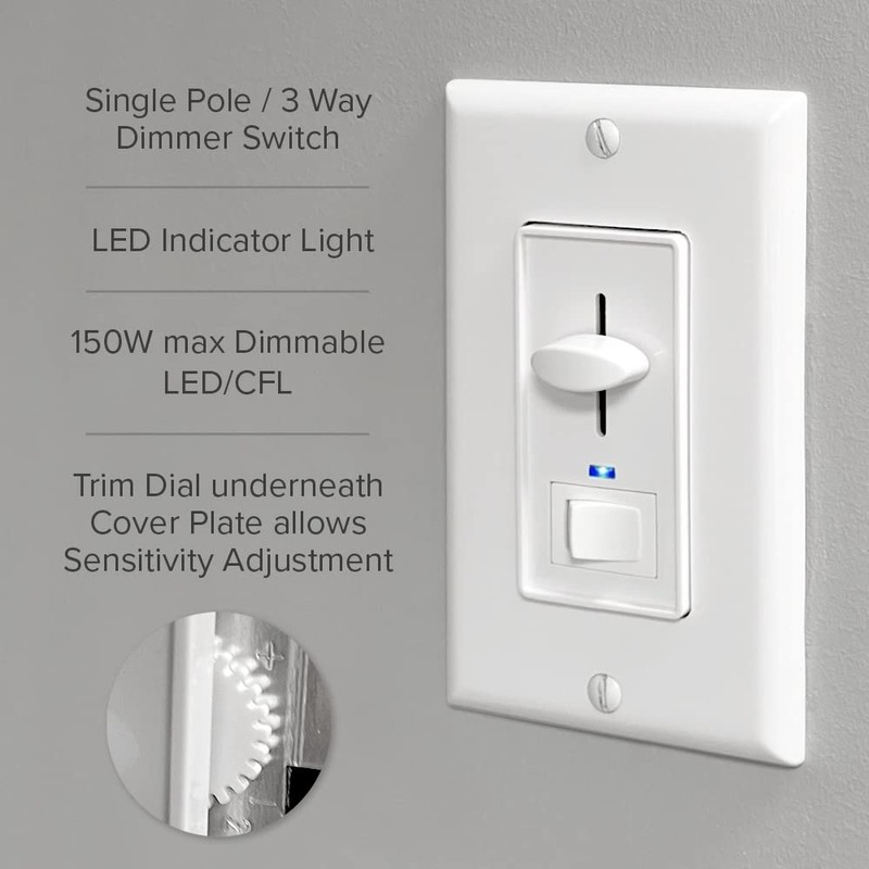 Maxxima Dimmer Electrical Light Switch - Featuring Blue Indicator Light,