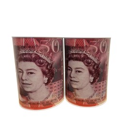 2pcs £50 Note Design Money Tins, Sterling Bank Note Printed, Piggy Bank, Money Saving Box, Coin Jar, Cash Box Large Size