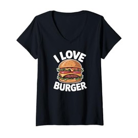 Womens I Love Burger Mouthwatering Cheeseburger V-Neck T-Shirt