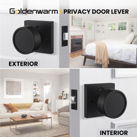 Goldenwarm Black Door Knobs Interior, Privacy Matte Black Interior Door Knobs, Heavy Duty Zinc-Alloy Indoor DoorKnob for Bedroom Bathroom 3 Pack