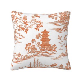 GODARM Chinoiserie Orange and White Decorative Throw Pillow Covers 18x18 Inch Plush Cushion Case for Living Room Bedroom Couch Bed Chair Home Decor