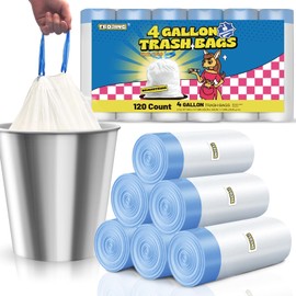 T.FORING 4 Gallon Trash Bags Drawstring 1.1 Mil - 120 Count White Small Garbage Bags Unscented for Bathroom, 15 Liter Thick Plastic Wastebasket Liners for Toilet Home Office and Bedroom