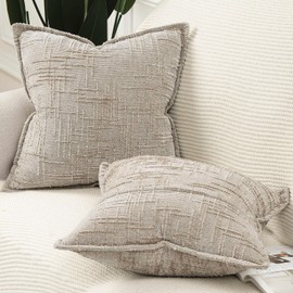 MADIZZ Decorative Chenille Neutral Pillow Covers 40x40 cm Taupe Pack of 2 Throw Pillows for Couch Sofa Boho Accent Pillow Cases for Bed Cushion for Bedroom Living Room Modern Home Decor