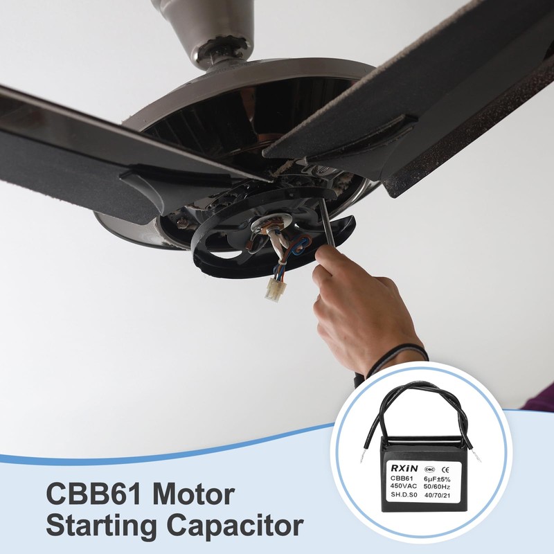 sourcing map CBB61 Capacitor, 6uF 450V 2-Wire Ceiling Fan Motor
