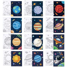 Anseal 12 Packs Planet Pre Drawn Canvas to Paint, Space Pre Printed Canvas for Kids, Pre Stretched Canvas Outline Painting Boards for Beginners, Students, Party Favor (5" X 7")