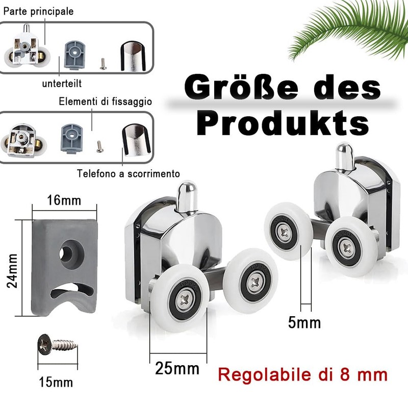 Voarge Curved Shower Door Rollers with Double Sliding Door Accessories