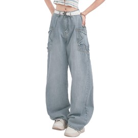 YINGWIN Star Jeans Women's Jeans Y2k Jeans Baggy Jeans Women's Large Pockets, blue